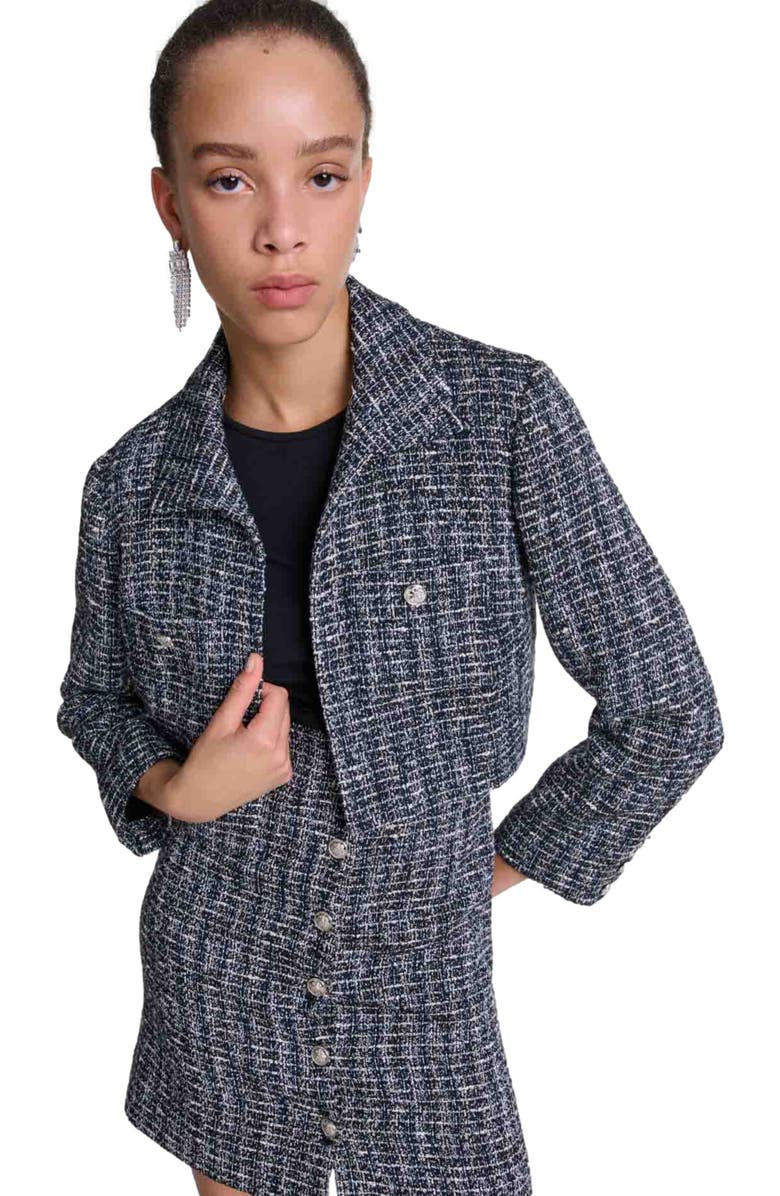 maje 2-in-1 tweed dress, Alternate, color, 