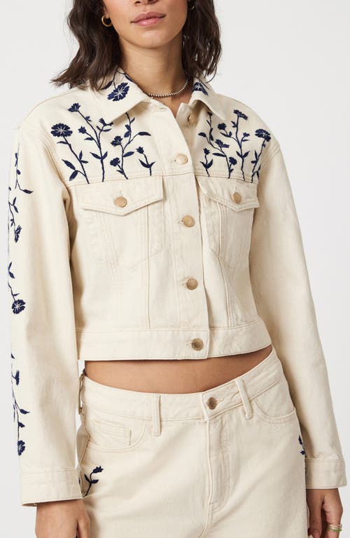 Mavi Jeans Harmony Floral Embroidered Crop Denim Jacket In Neutral