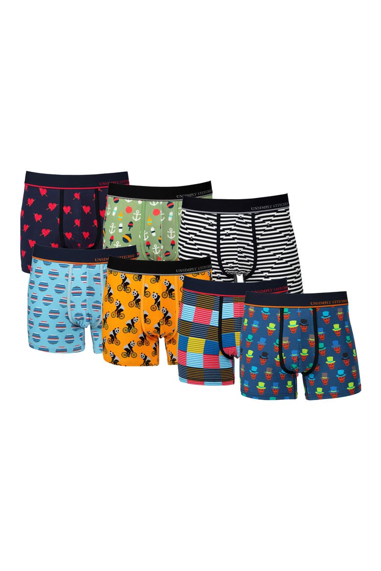 7-Pack Assorted Stretch Cotton Trunks, Main, color, BLUE MULTI