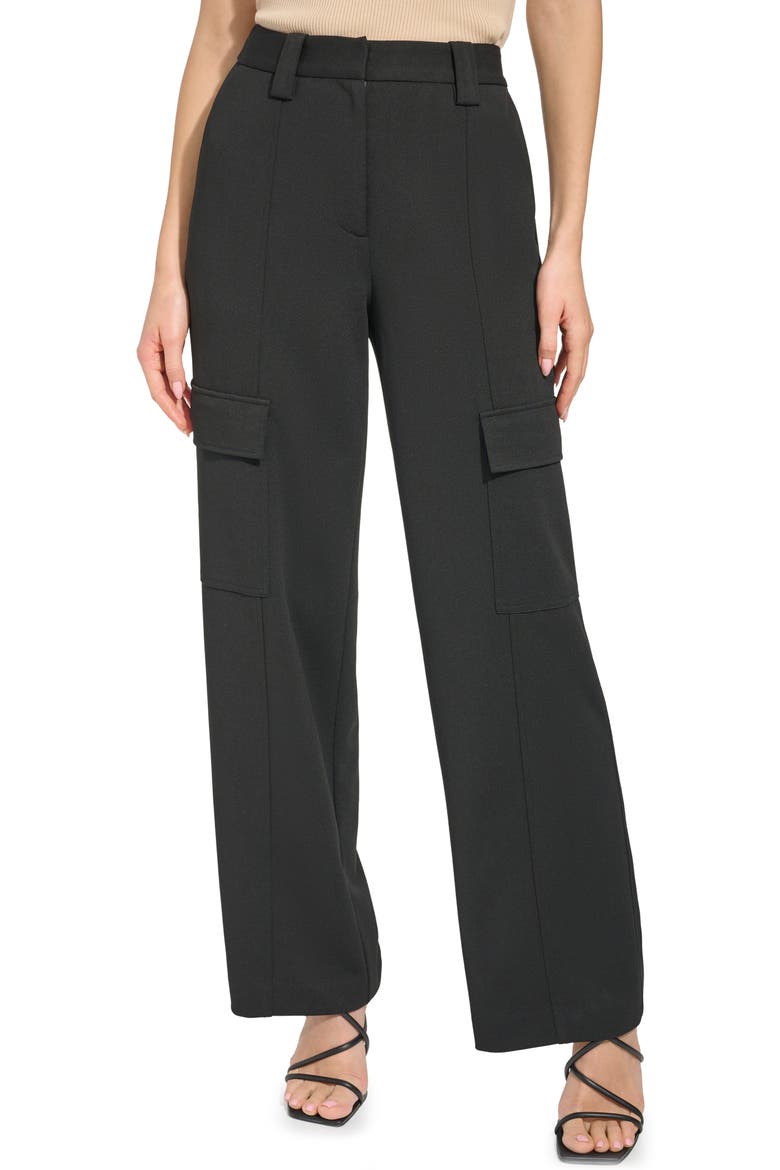 Straight Leg Crepe Cargo Pants, Main, color, BLACK