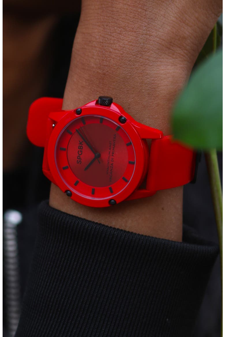 Foxfire Silicone Band Watch, 44mm, Alternate, color, RED