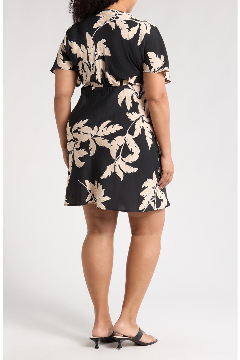 Floral Short Sleeve Empire Waist Dress, Alternate, color, BLACK/ TAUPE