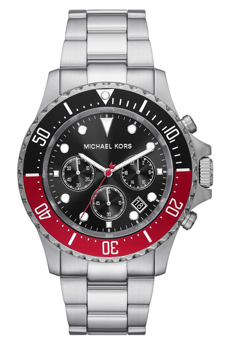 Everest Chronograph Bracelet Watch, 45mm, Main, color, STAINLESS STEEL/ RED/ BLACK
