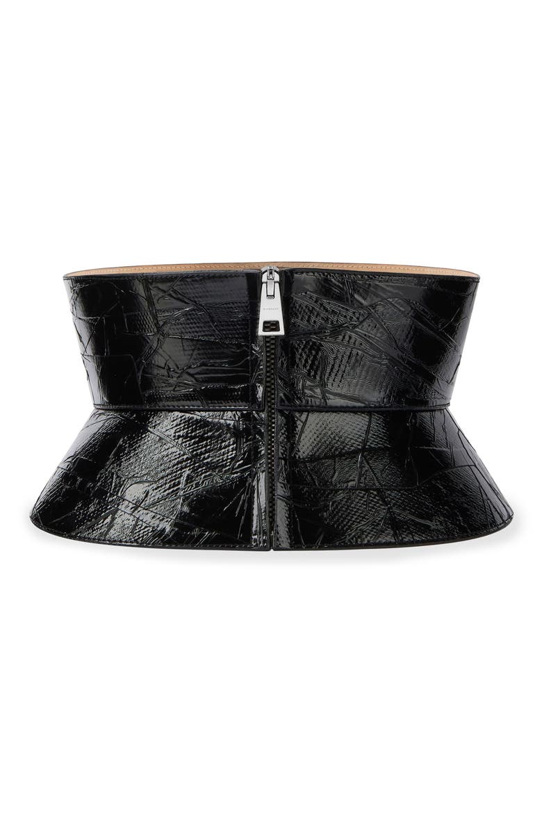 Tape Print Patent Leather Corset Belt, Alternate, color, BLACK