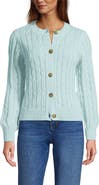 Lands' End Drifter Classic Cable Crew Neck Cardigan Sweater