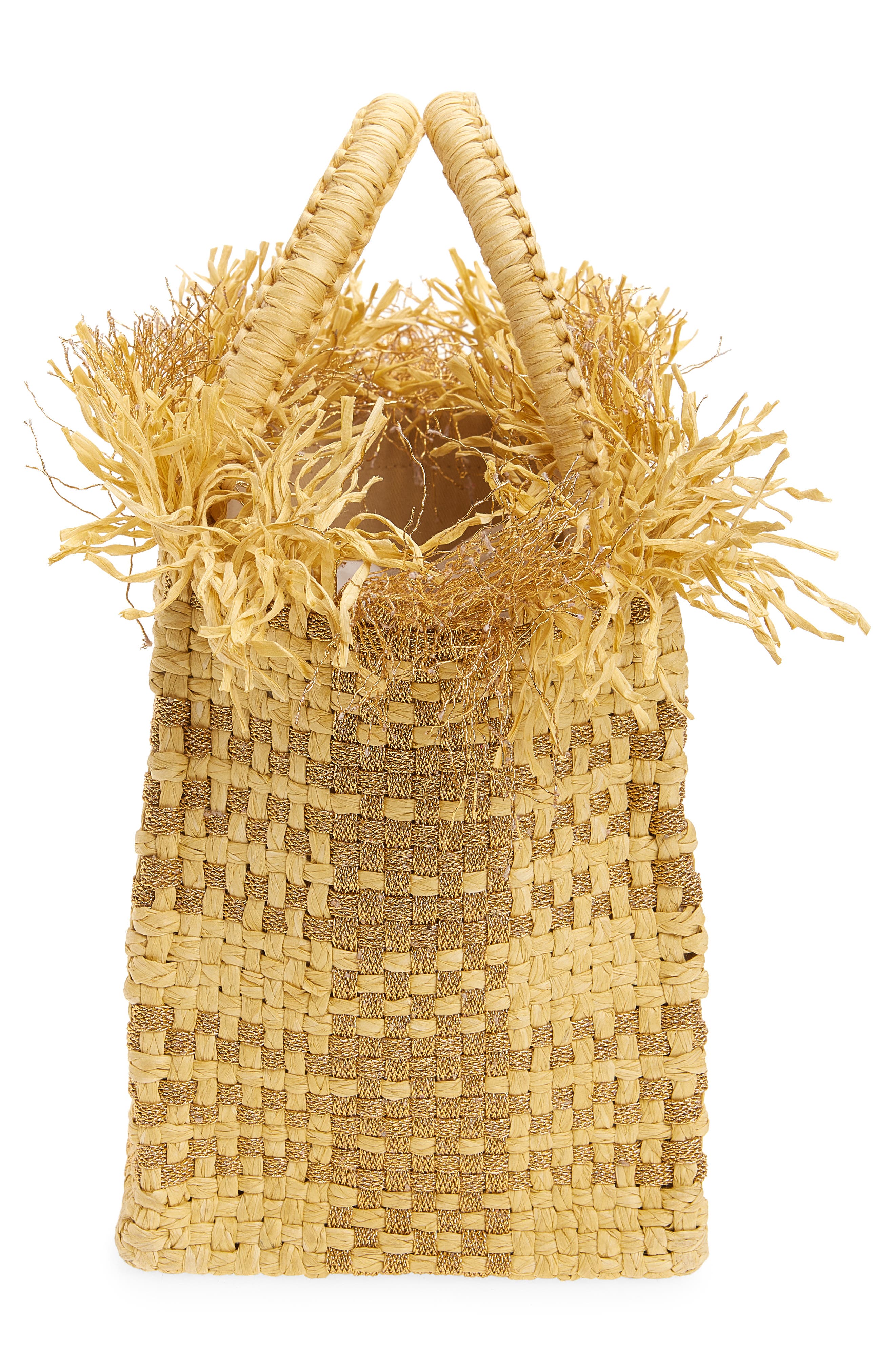 Mini Check Mate Raffia Handbag, Alternate, color, GOLD