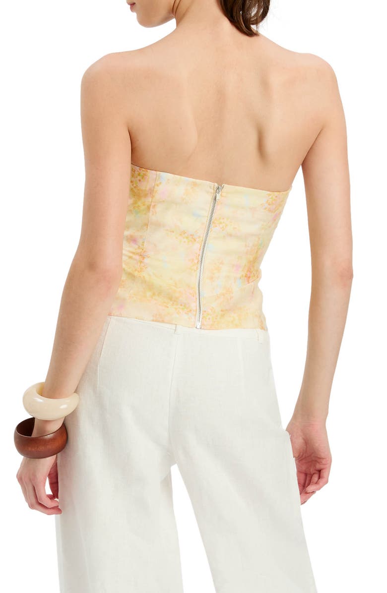 Bardot Serafina Floral Linen Strapless Top, Alternate, color, Yellow