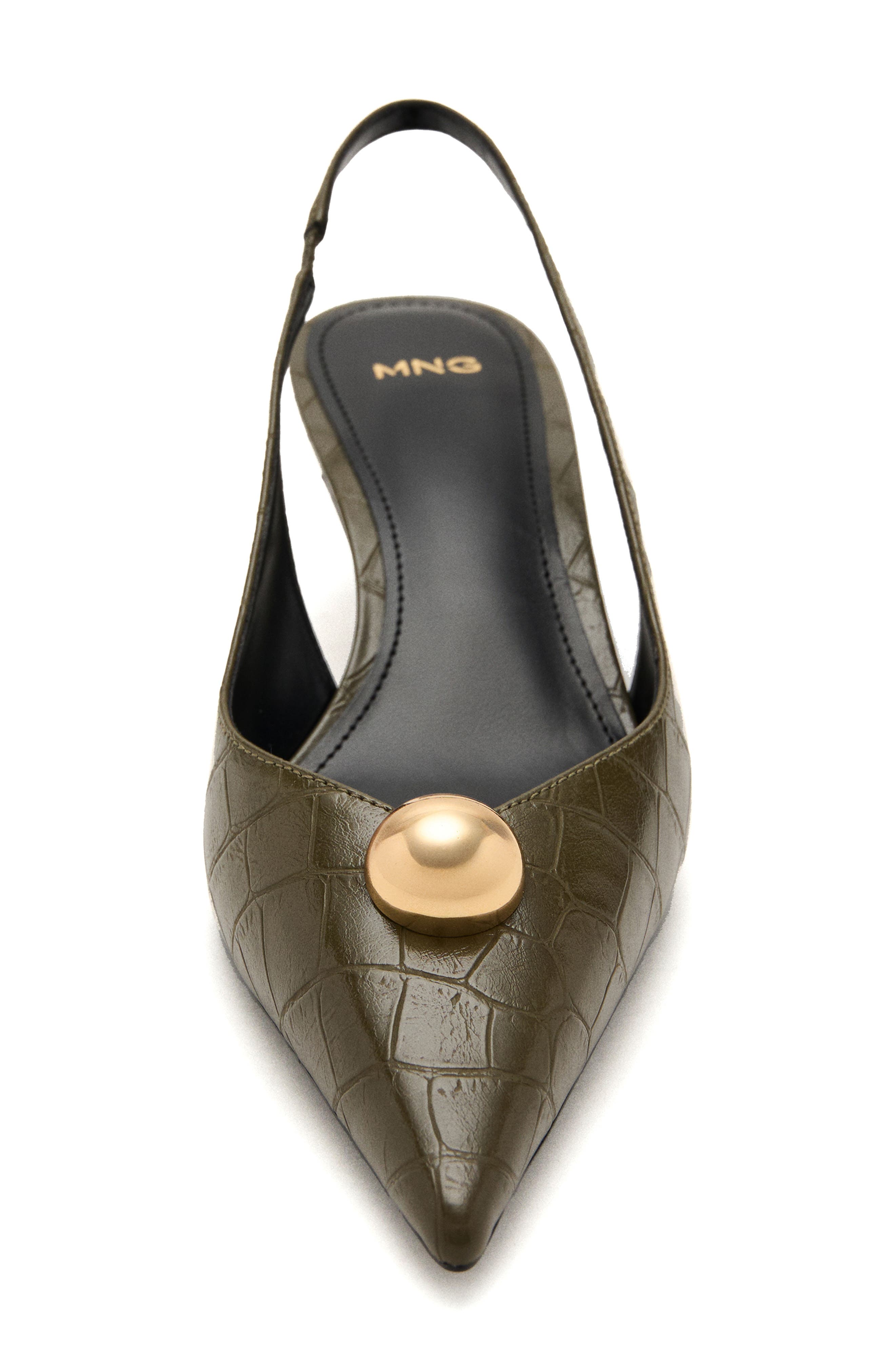 MANGO Slingback Pointed Toe Kitten Heel Pump, Alternate, color, Khaki Green