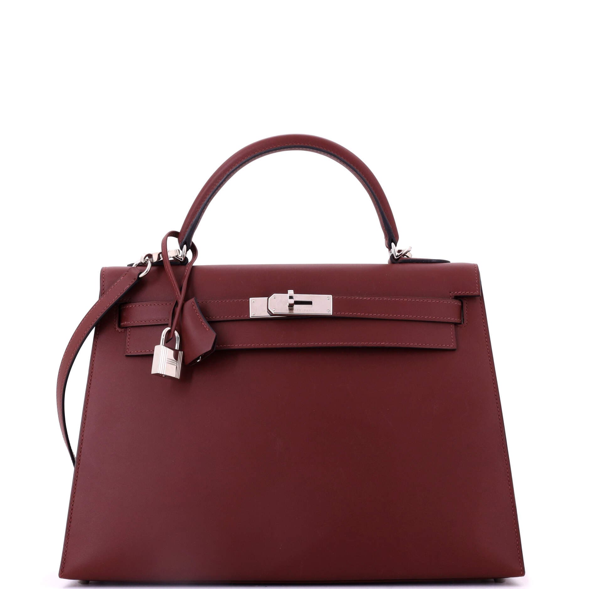 Pre-Owned Hermes Kelly Handbag Red Sombrero with Palladium Hardware 32, Main, color, 