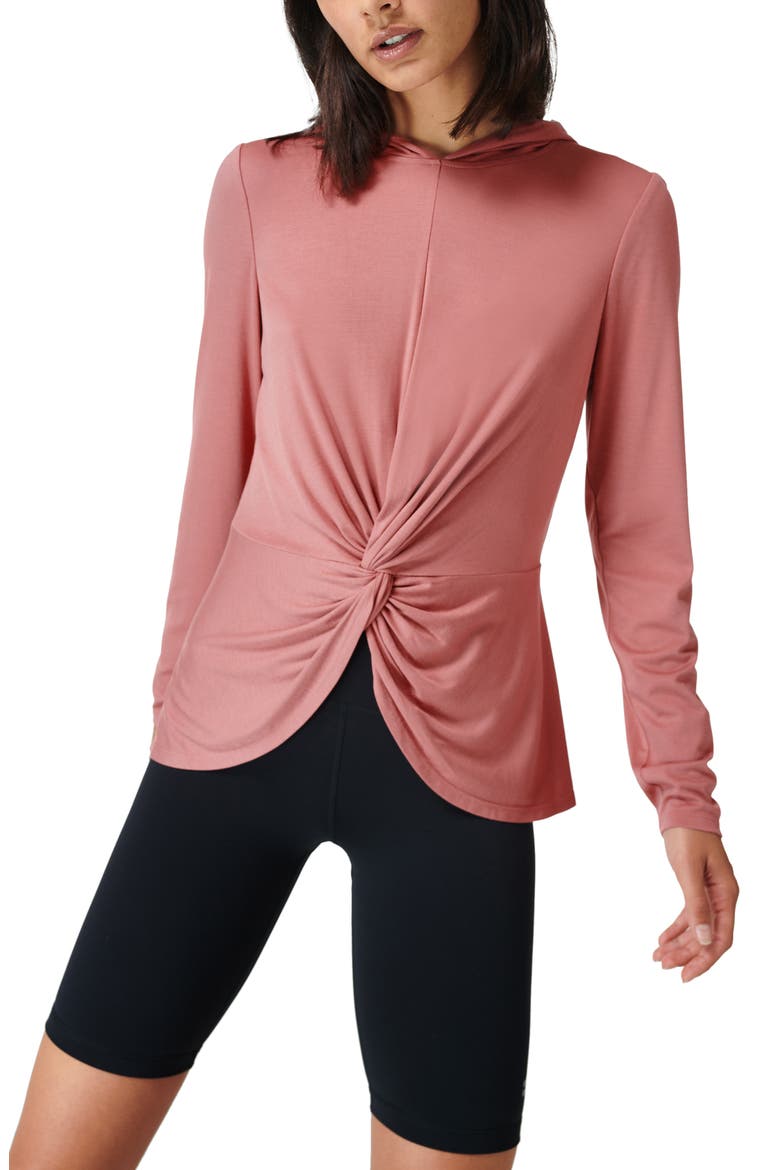 Tori Twist Front Hooded Pullover, Main, color, CINDER PINK