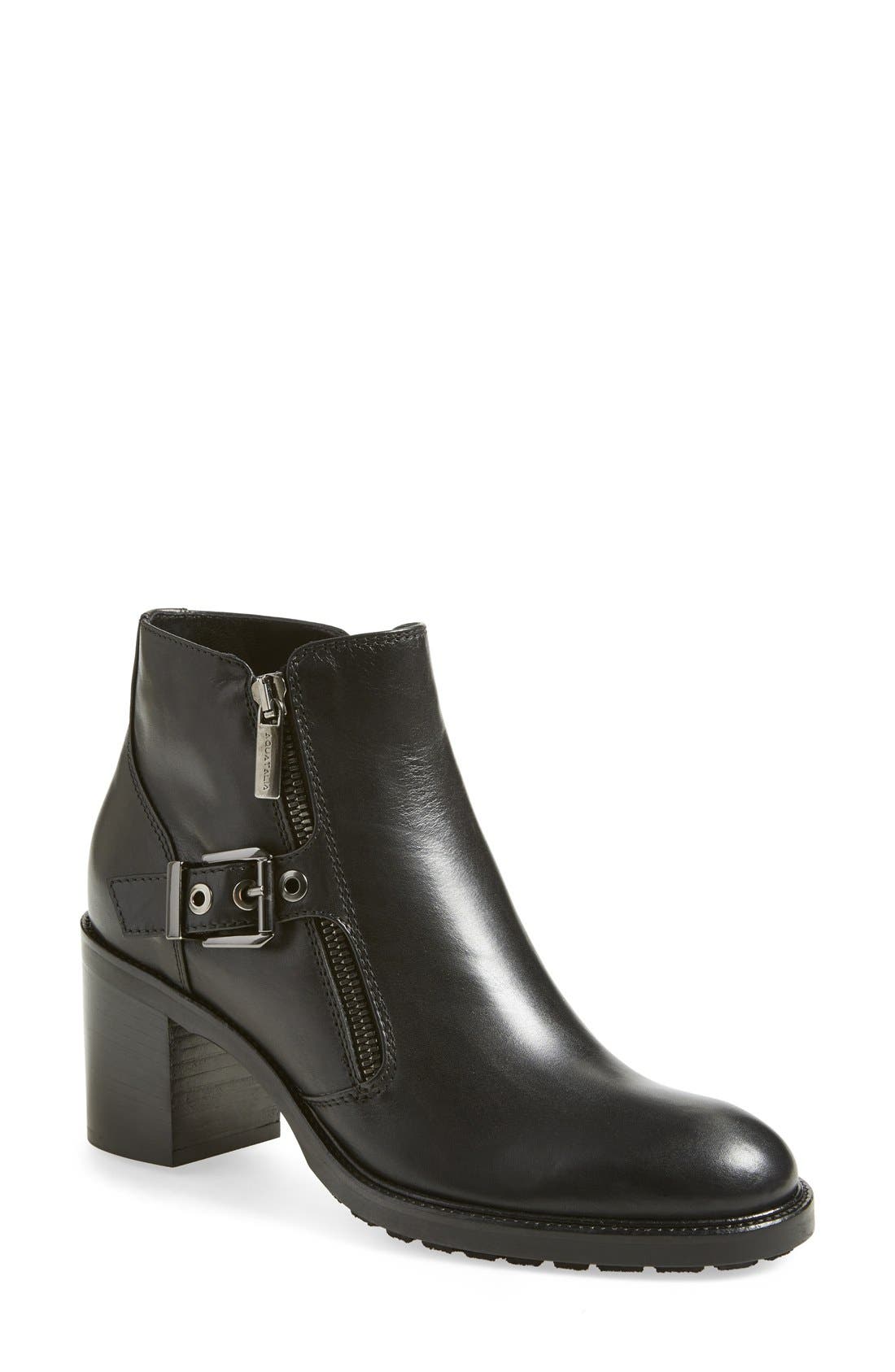 'Mabelle' Weatherproof Ankle Bootie, Main, color, BLACK LEATHER