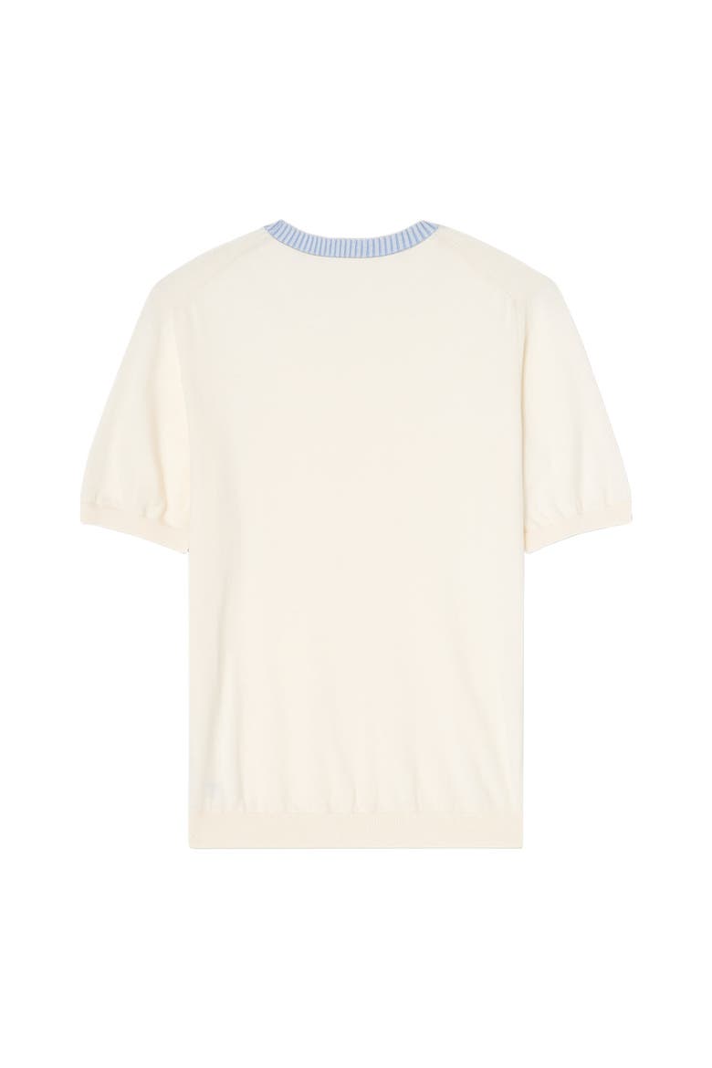 Gibson Cotton Cashmere Short Sleeve Crewneck Sweater, Alternate, color, White/Blue