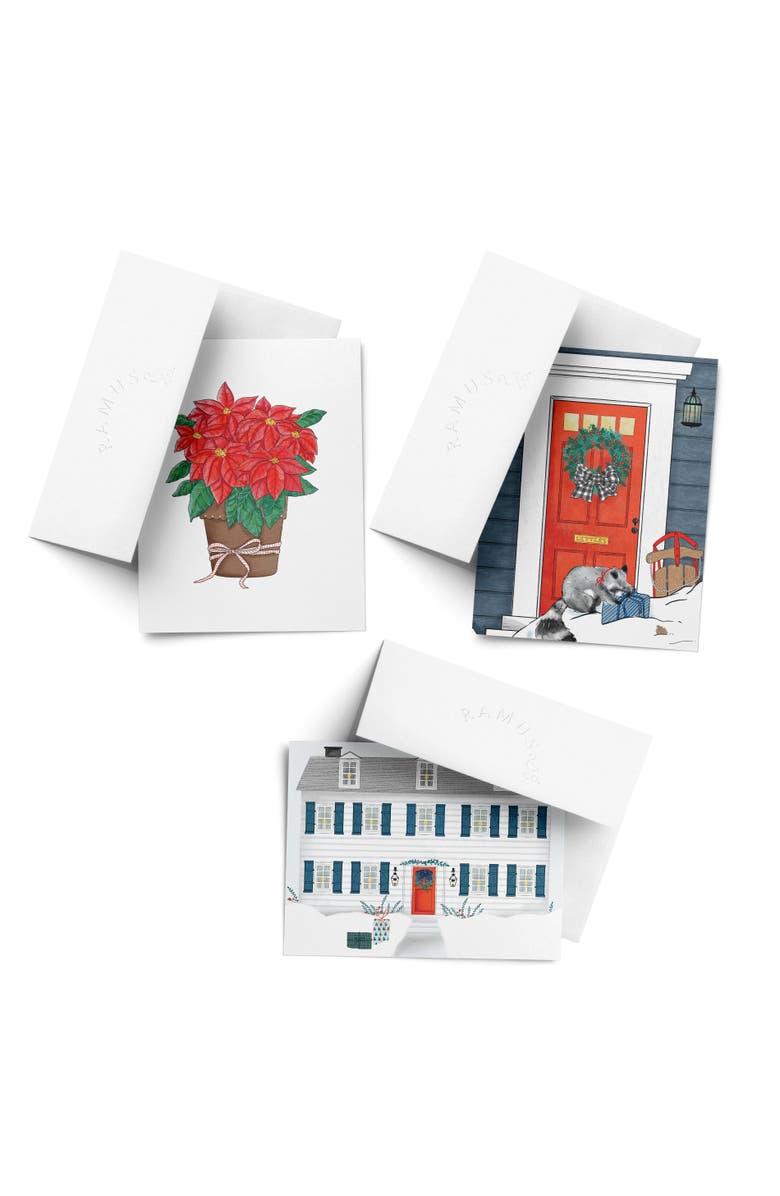 Ramus & Co Poinsettia, Winter Home, Raccoon Gift Winter/Holiday/Christmas Greeting Card Pack Sets, Main, color, Multi-Pack