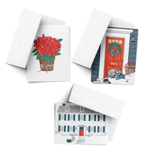 Poinsettia, Winter Home, Raccoon Gift Winter/Holiday/Christmas Greeting Card Pack Sets (3 ct, Assorted)