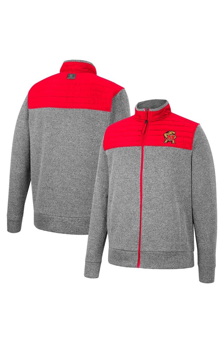COLOSSEUM Men's Colosseum Gray/Red Maryland Terrapins Putter Herringbone Full-Zip Jacket, Main, color, 