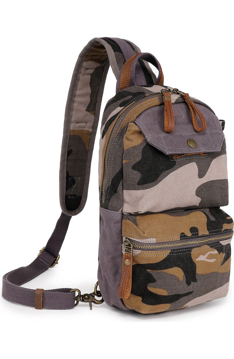 TSD Brand Mountain Leaf Rugged Trail Ready Sling Bag, Main, color, Grey Camo