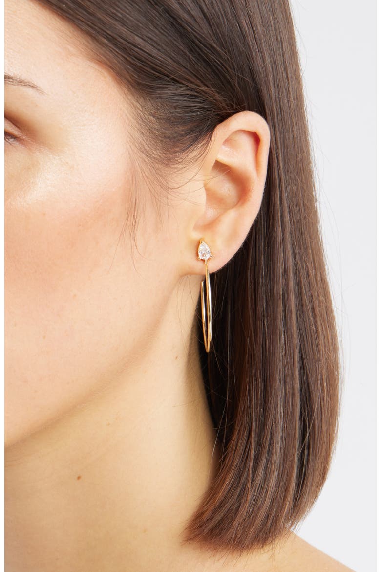 Cubic Zirconia Hoop Earrings, Alternate, color, CLEAR- GOLD