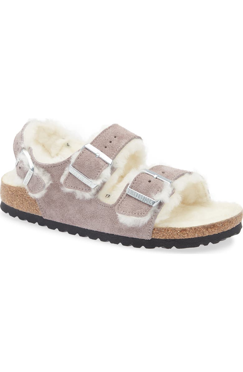 Birkenstock Milano Genuine Shearling Slingback Sandal, Main, color, Faded Purple