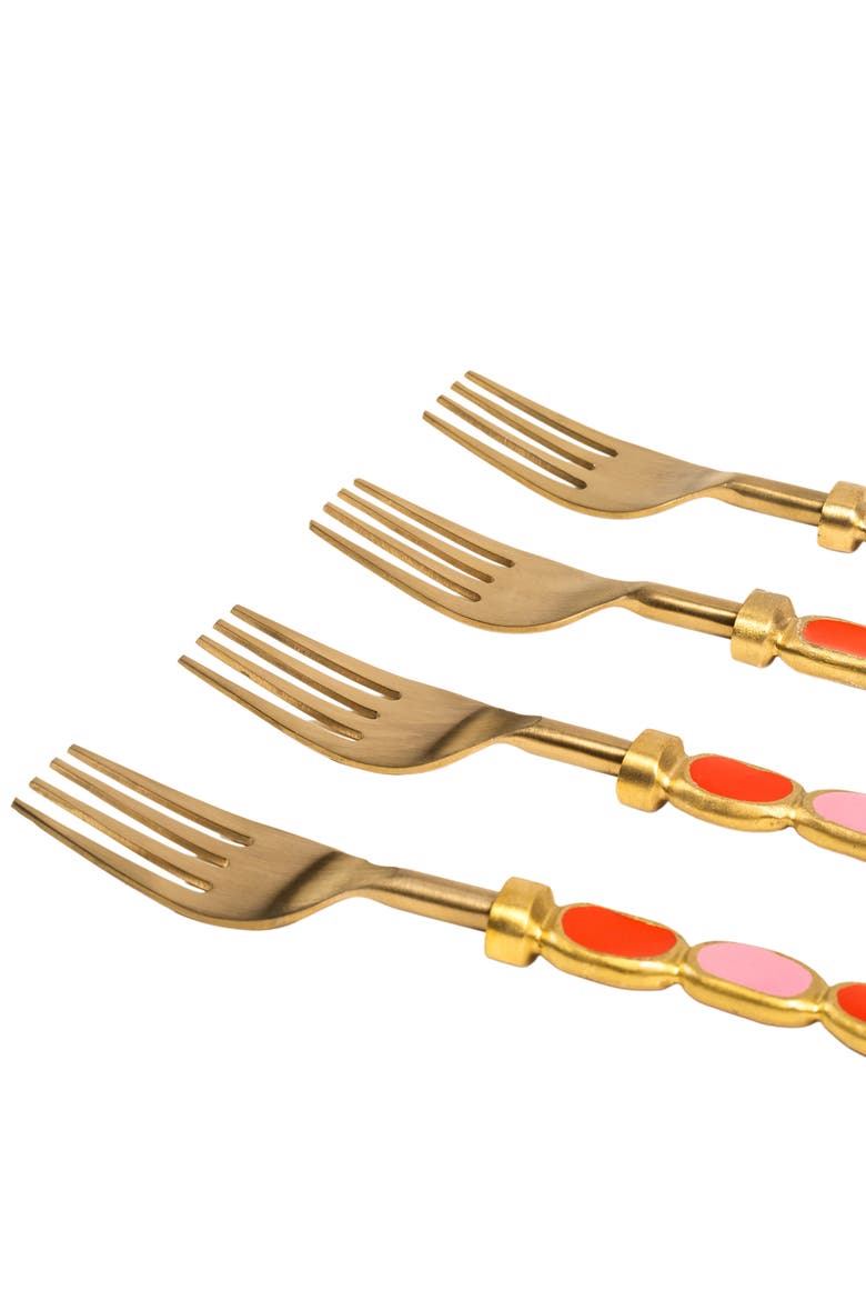 Rampur Steel Dessert Fork Set of 4, Alternate, color, Gold