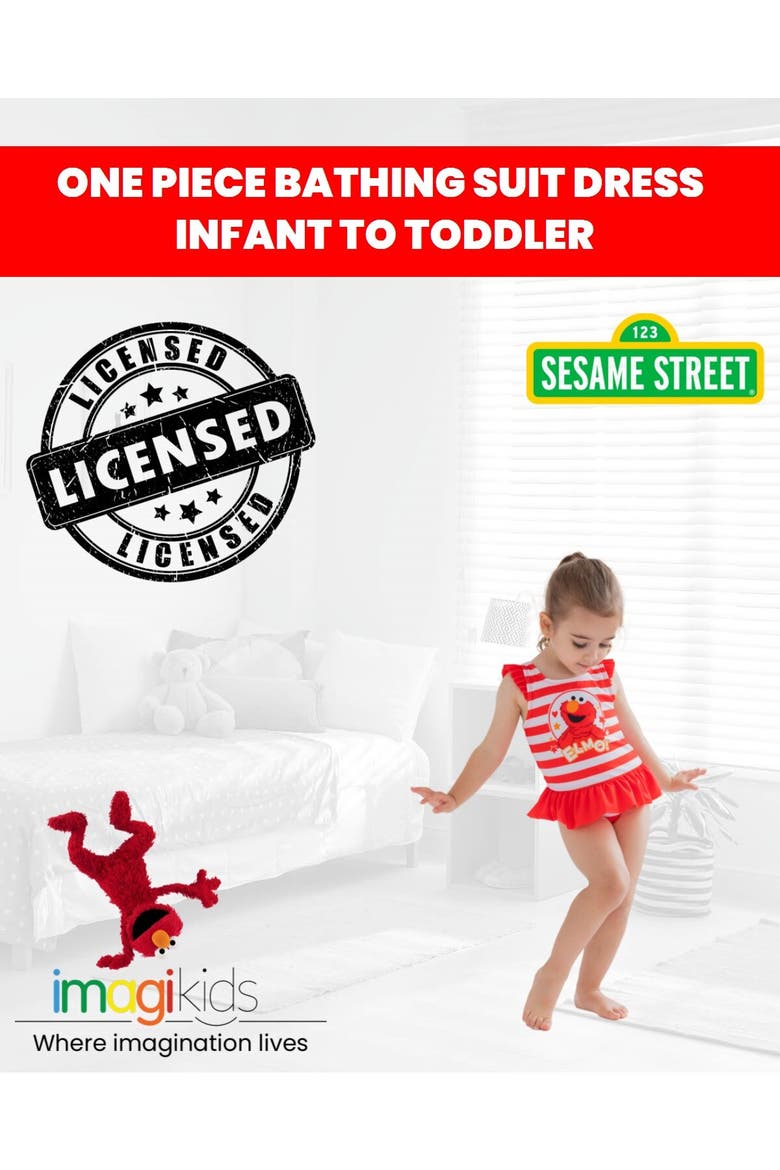 Elmo Sleeveless One-Piece Bathing Suit, Alternate, color, Elmo Red Stripe