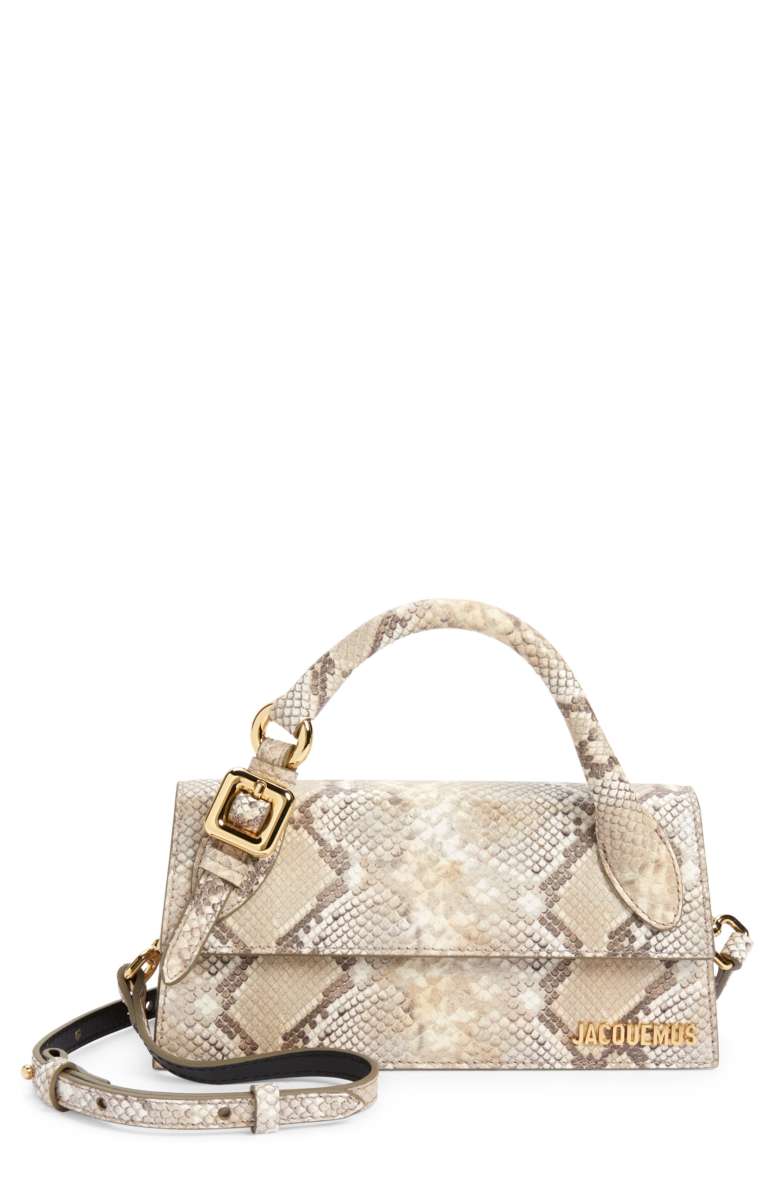Jacquemus Le Chiquito Long Snake Embossed Leather Crossbody Bag, Main, color, 