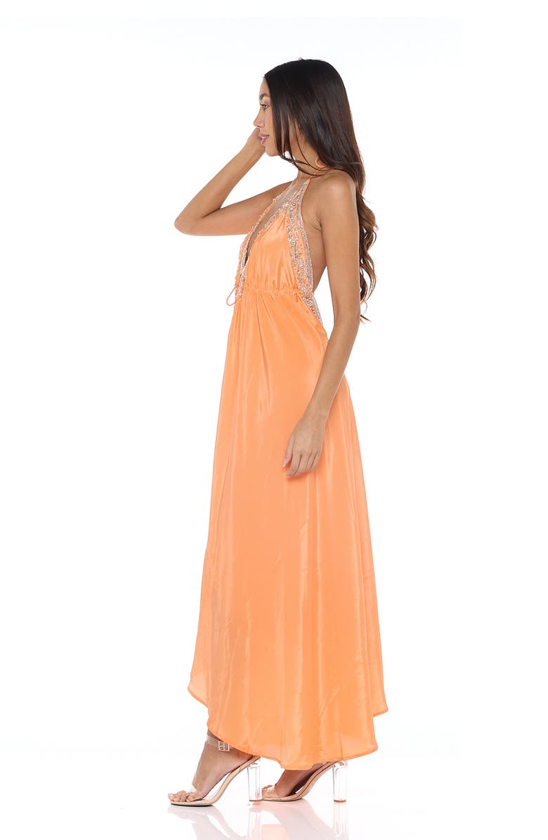 RANEES Plunge Neck Halter Maxi Dress, Alternate, color, Soft Orange