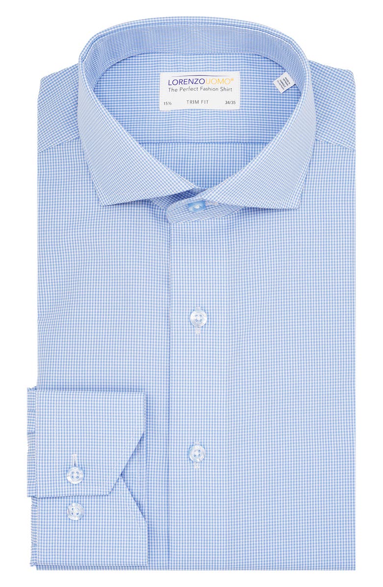 Lorenzo Uomo Trim Fit Micro Gingham Cotton Dress Shirt, Main, color, Light Blue