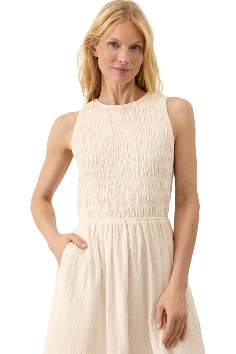 Organic Cotton Coastal Double Gauze Smocked Dress, Alternate, color, Cream