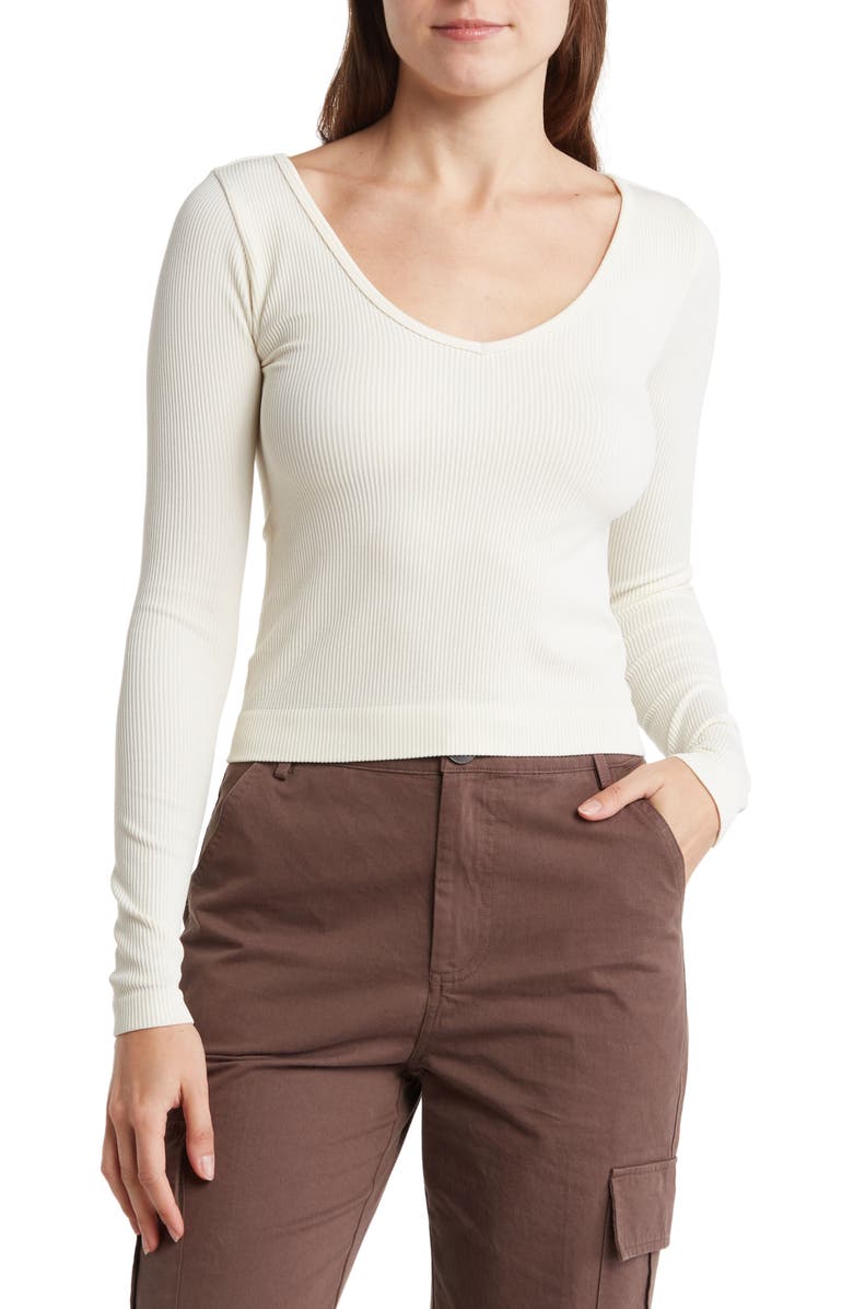 Elodie Seamless Long Sleeve Rib Top, Main, color, Bone