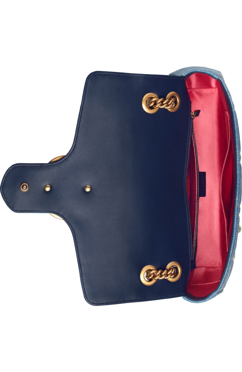 Gucci GG Marmont 2.0 Imitation Pearl Embellished Denim Crossbody Bag, Alternate, color,