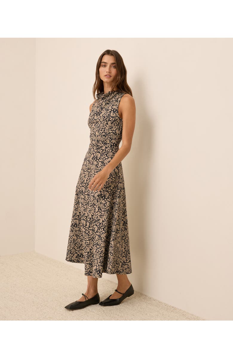 Pact Organic Cotton Fit & Flare Cowl Neck Dress, Alternate, color, Paisley Blossoms Black