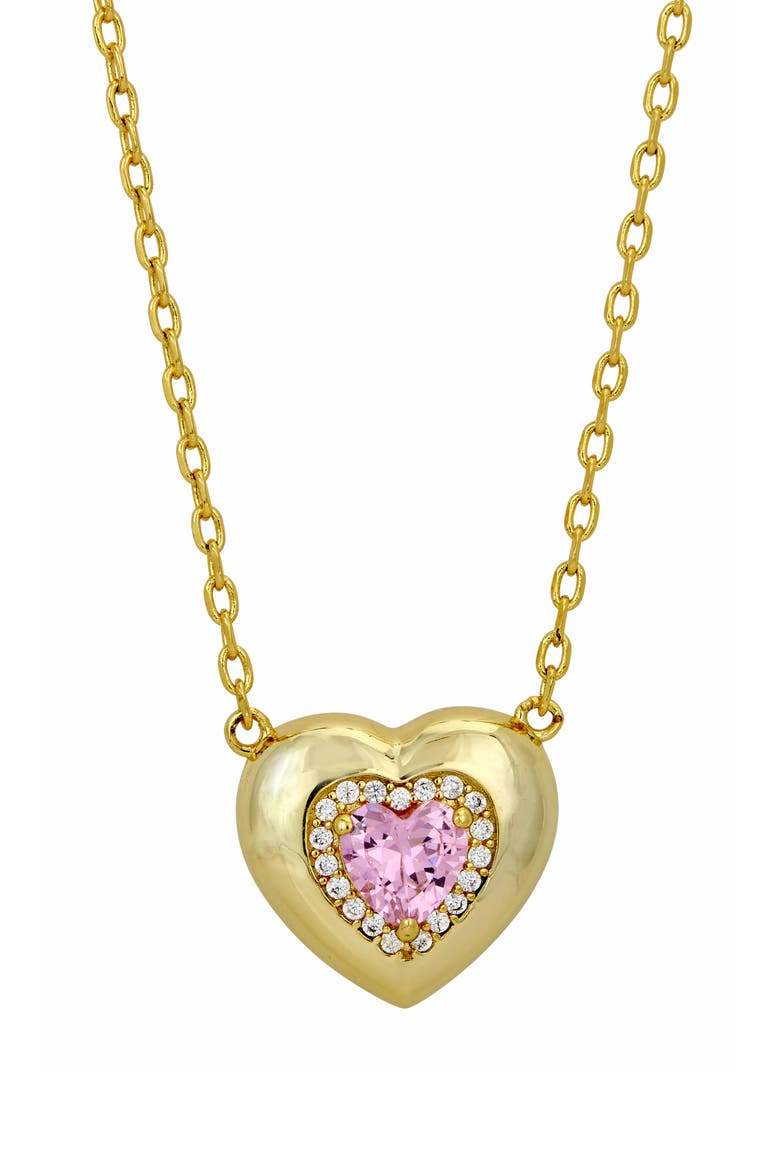 Cubic Zirconia Puffy Heart Pendant Necklace, Main, color, YELLOW GOLD/ PINK