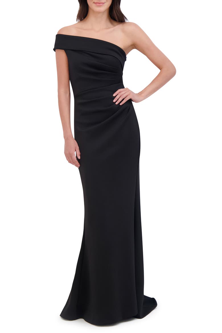 Off the Shoulder Fit & Flare Gown, Main, color, BLACK