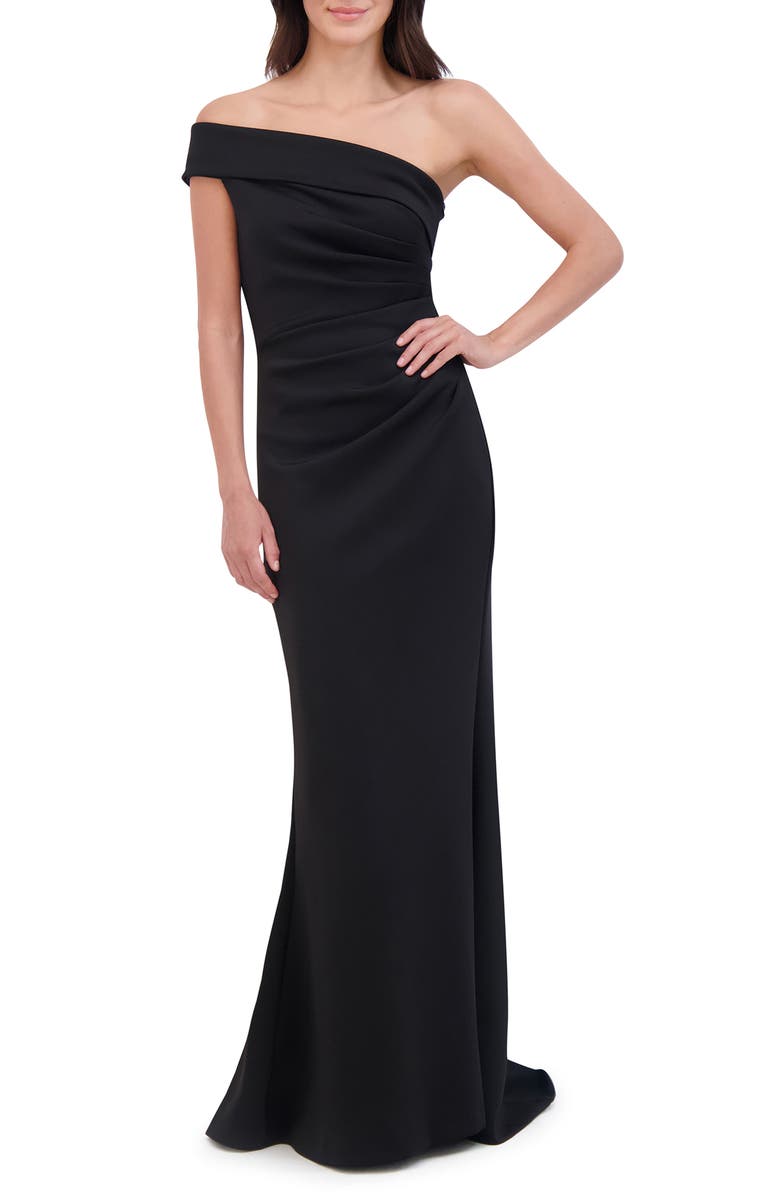 Eliza J Off the Shoulder Fit & Flare Gown, Main, color, Black