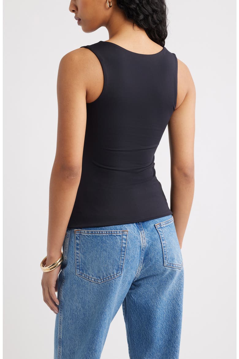 Ruched Square Neck Tank, Alternate, color, BLACK