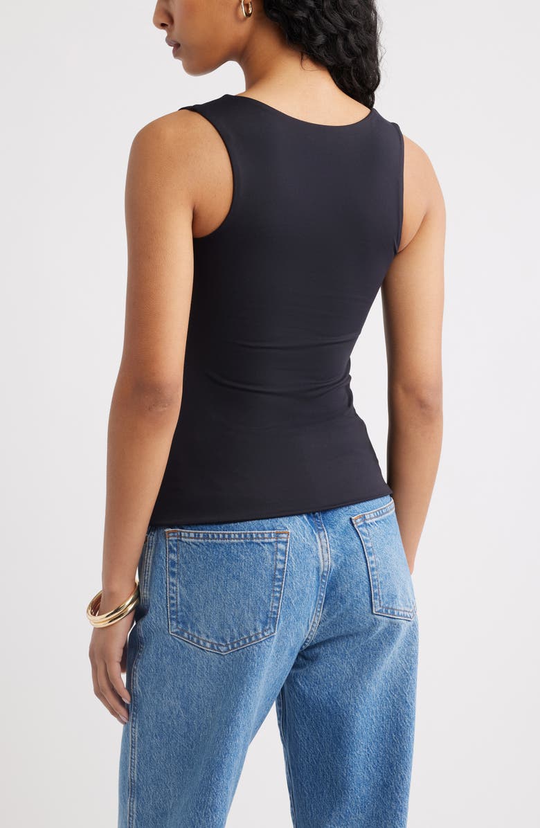 Open Edit Ruched Square Neck Tank, Alternate, color, Black