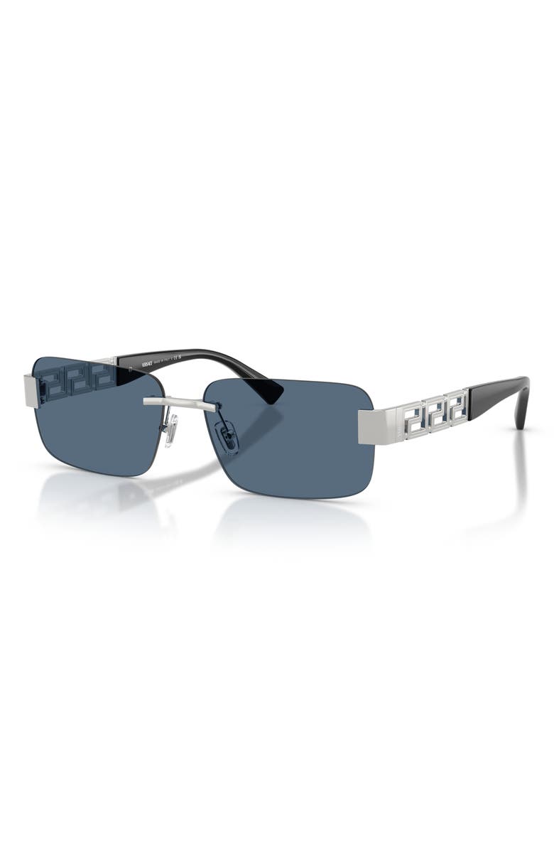 Versace 58mm Rimless Rectangular Sunglasses, Alternate, color, Silver / Dark Blue