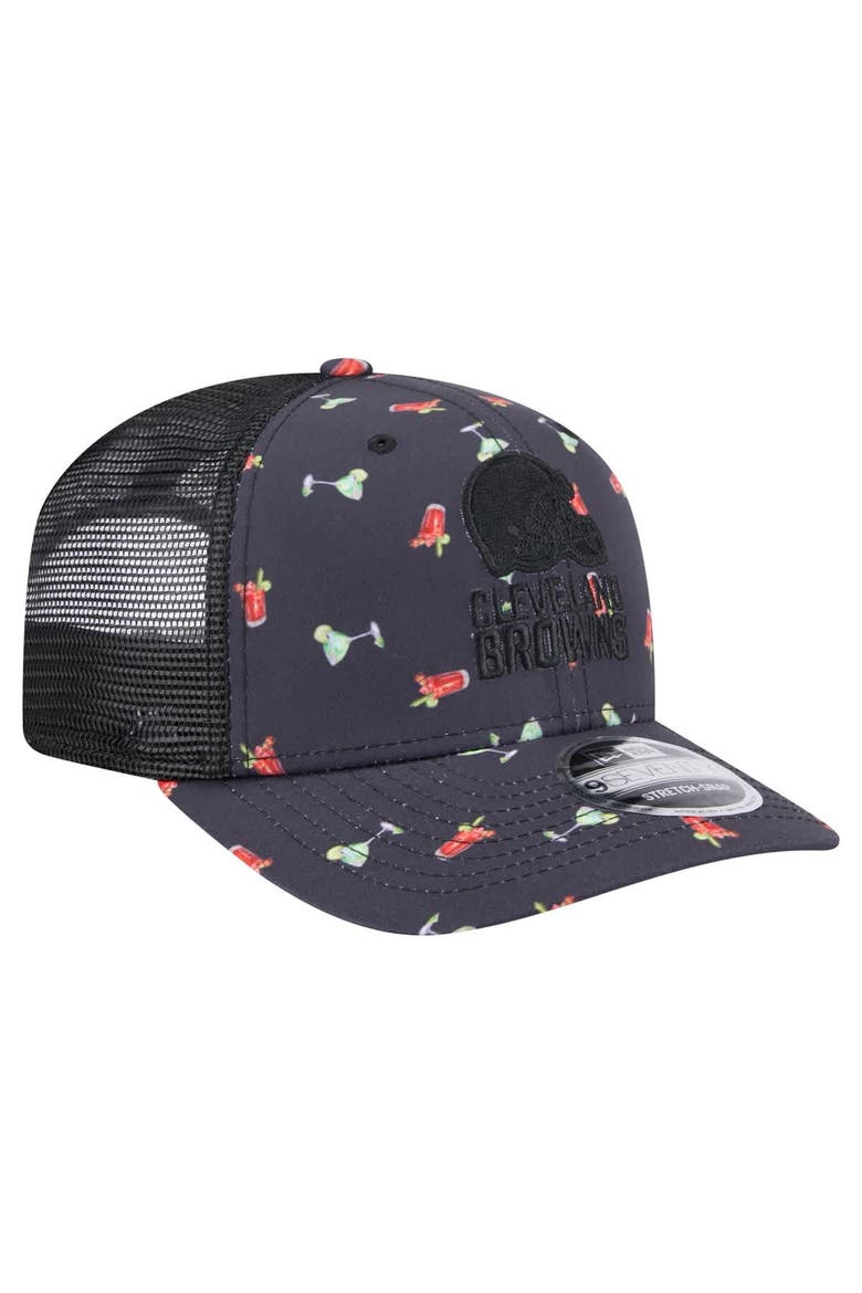 Men's New Era  Navy/Black Cleveland Browns Adventure Drinks Pattern 9SEVENTY Stretch-Snap Hat, Alternate, color, Navy