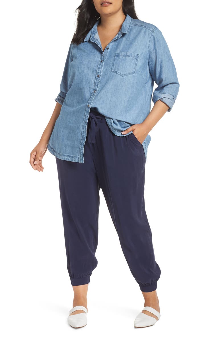 Caslon<sup>®</sup> Button Front Chambray Shirt, Main, color, 