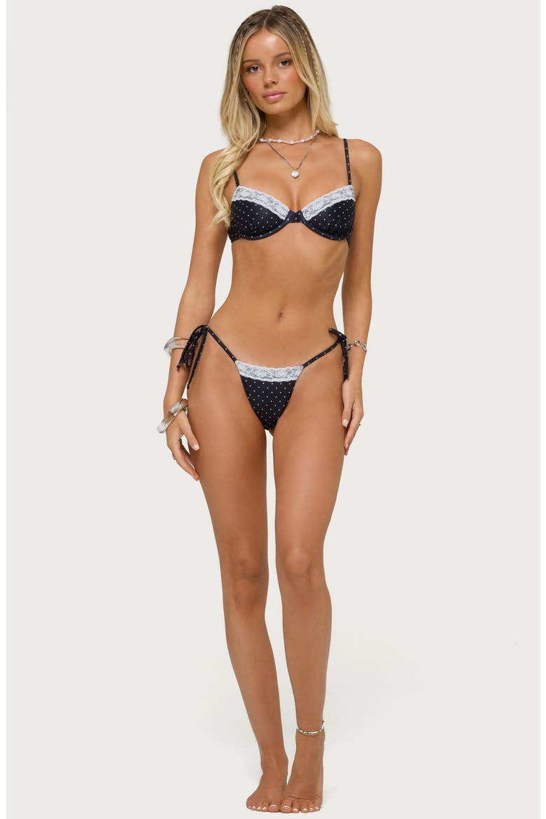 Nicci Polka Dot Lace Trim Underwire Bikini Top, Alternate, color, BLACK/ WHITE