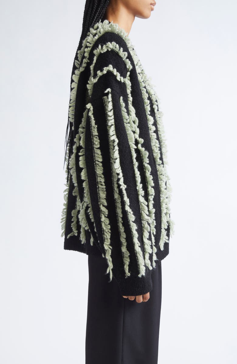 ZANKOV Joseph Fringe Stripe Merino Wool V-Neck Cardigan, Alternate, color, Sage/ Black Multi