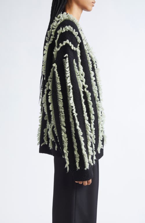 Zankov Joseph Fringe Stripe Merino Wool V-neck Cardigan In Black