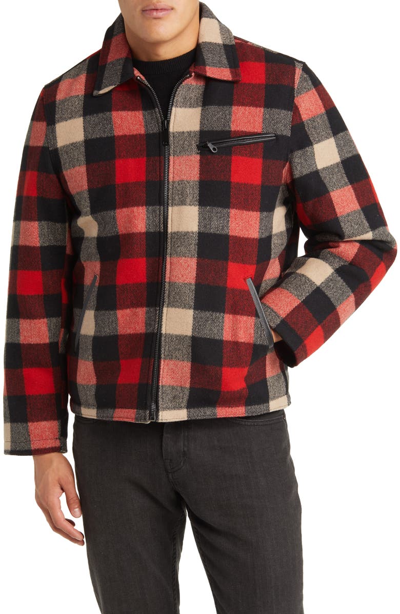 Schott NYC Station Plaid Wool Blend Jacket, Main, color,