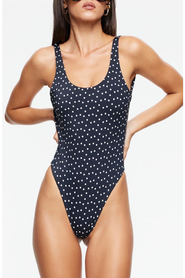 Kenny Polka Dot Low Back One Piece Swimsuit, Main, color, NOIR POLKA