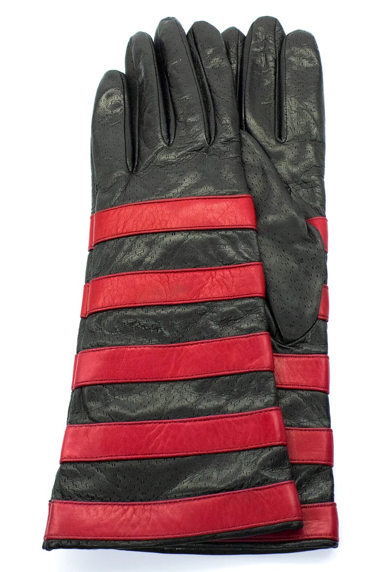 Leather Gloves, Main, color, BLACK/ FERRARI RED
