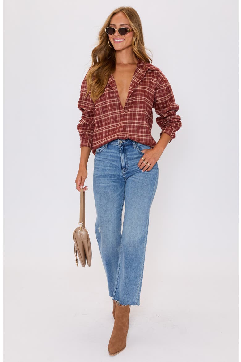 Poet Plaid Button-Up Shirt, Alternate, color, BRICK PLAID
