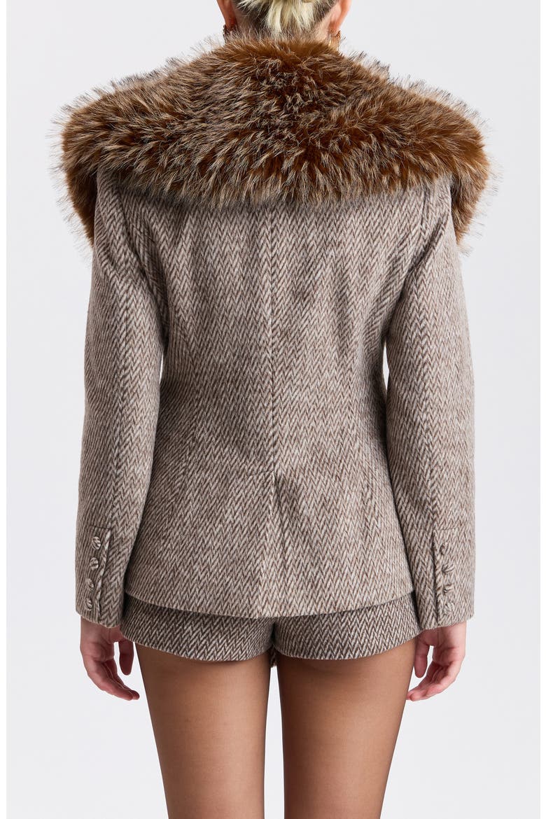 Chevron Blazer with Detachable Faux Fur Scarf, Alternate, color, GREY/ WHITE