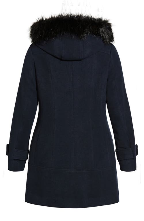 City Chic Wonderwall Coat With Faux Fur Collar In Black