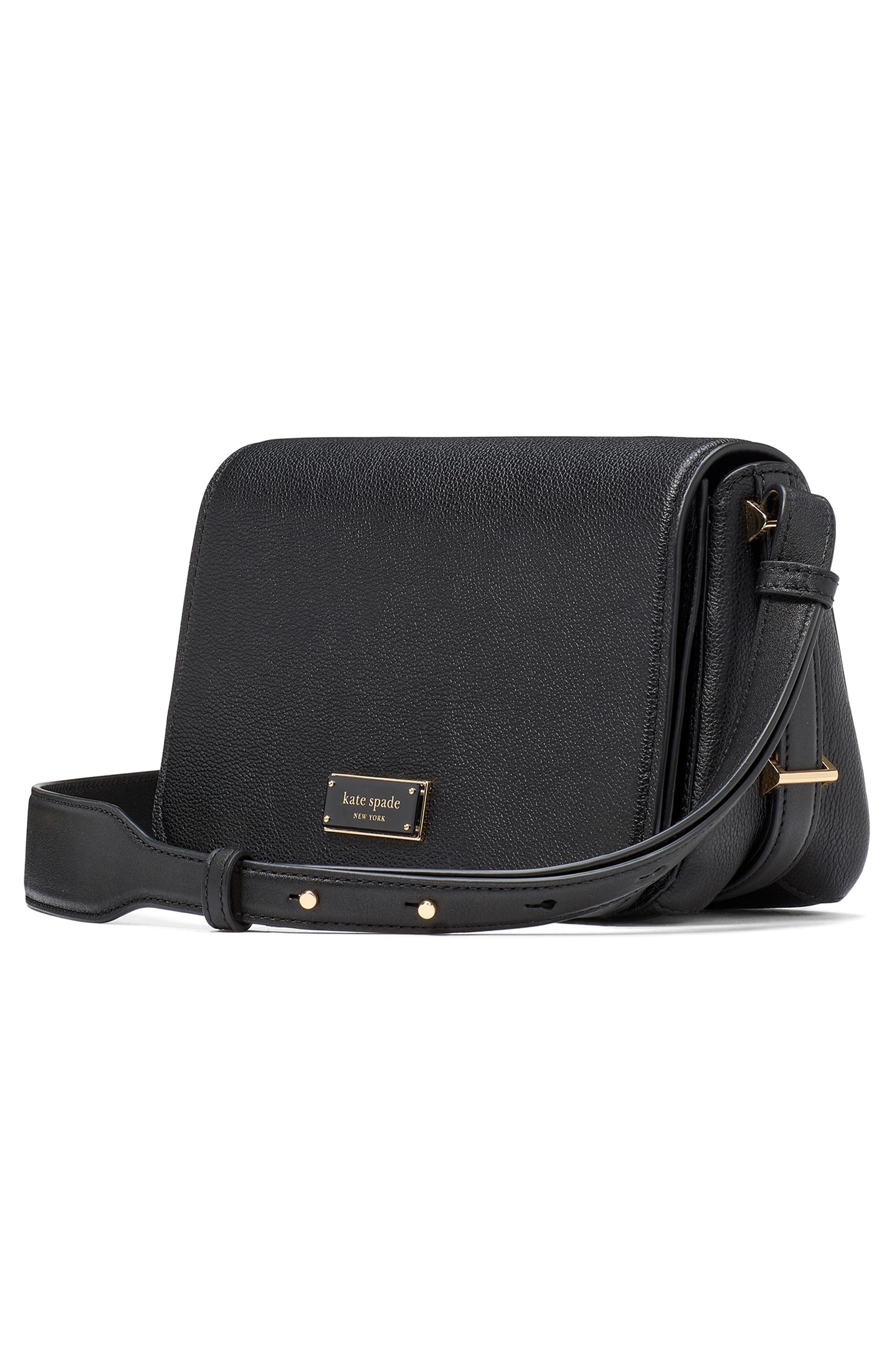 small liv pebble leather flap crossbody bag, Alternate, color, BLACK