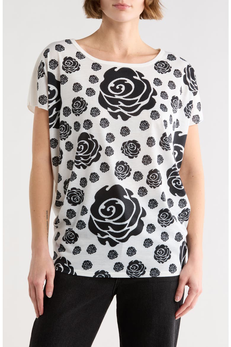 Woman Rose Cap Sleeve Graphic T-Shirt, Main, color, WHITE PRINT/ BLACK ROSE